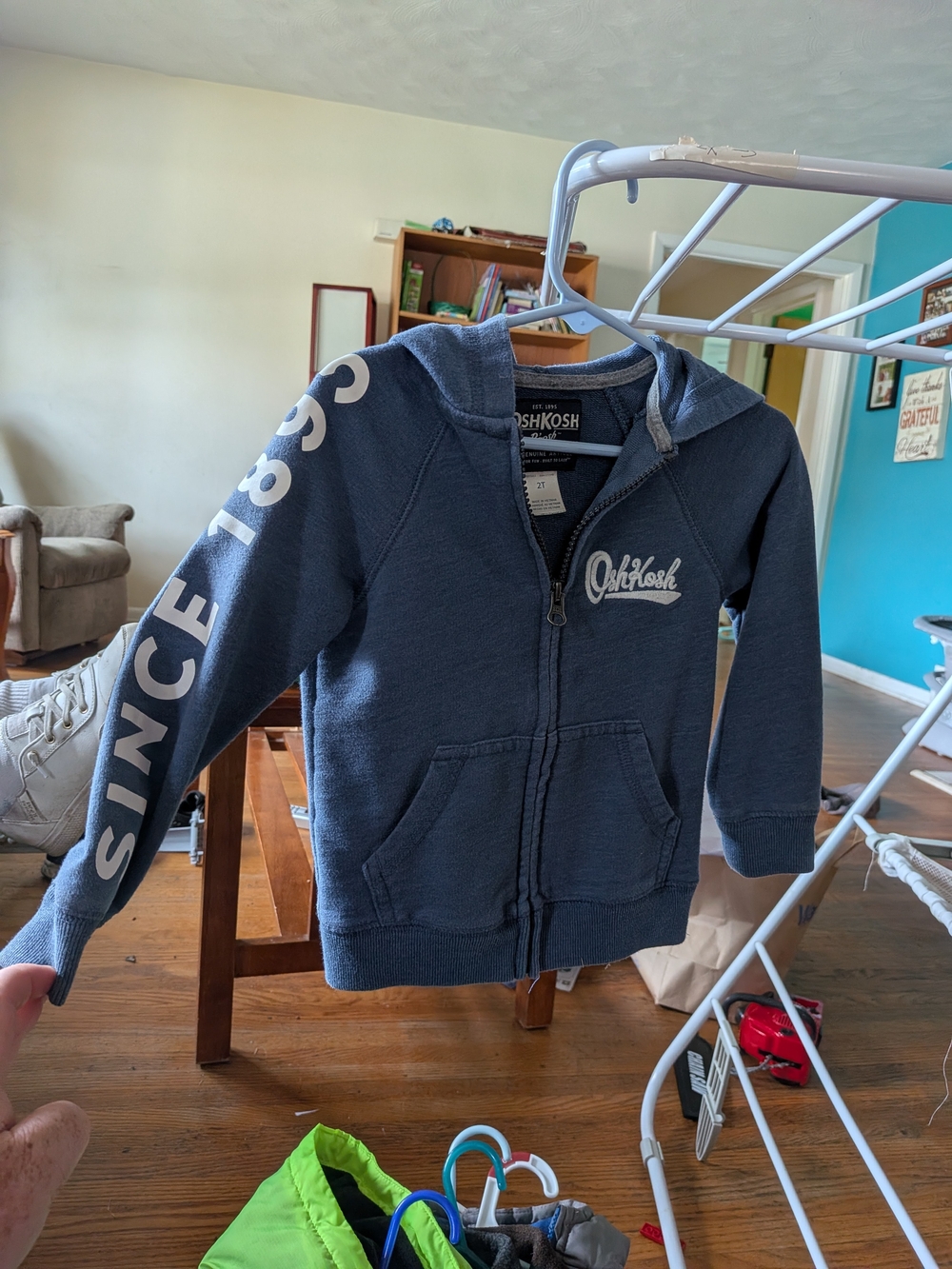 OshKosh B'gosh Dark Blue Zip Front Hoodie with Sleeve Graphic